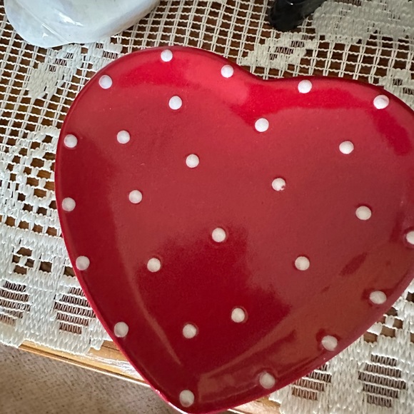 Heart Trinket Tray or Soap Dish- polkadot, red and white heart plate - Picture 7 of 7